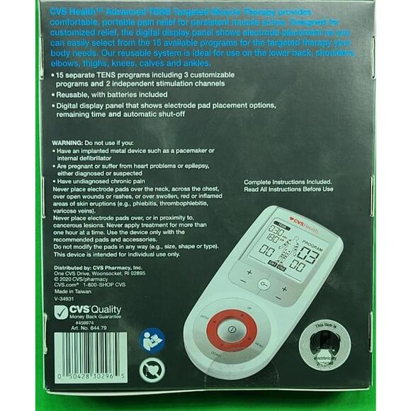 CVS Health Advanced TENS Targeted Muscle Therapy, (BRAND NEW SEALED - Picture 2 of 2